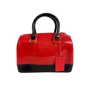 Isomers Ca Womens Small Handbag Hard Plastic Red Black Gold Keyless Lock